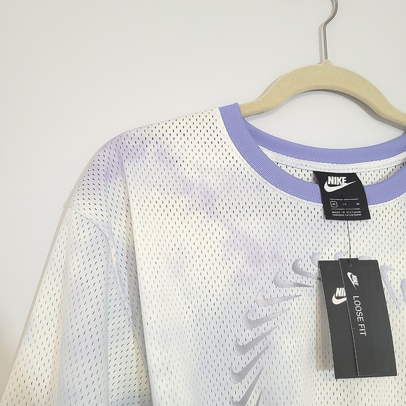 NIKE Sportswear Icon Clash Tie-Dye Short Sleeve Mesh Top w/Drawstring at Waist - Picture 12 of 12